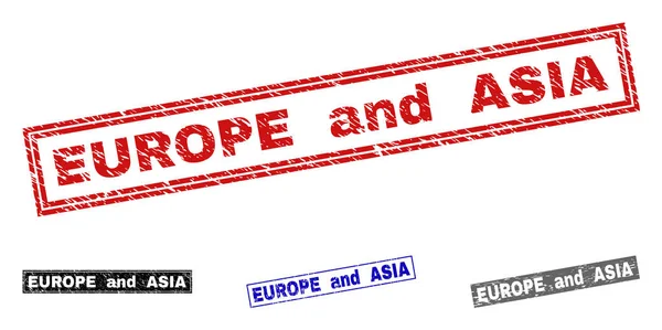 Grunge-Rechteck-Briefmarken aus Europa und Asien — Stockvektor