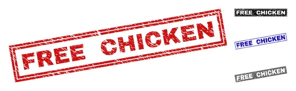 GRunge FREE CHICKEN Rectángulo rayado Sellos de sello — Vector de stock