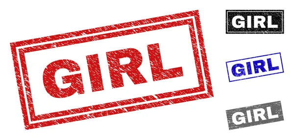 Grunge κορίτσι γδαρμένο ορθογώνιο γραμματόσημα — Διανυσματικό Αρχείο