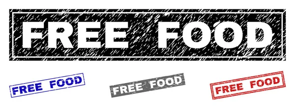 GRunge FREE FOOD Rectángulo rayado Sellos — Vector de stock