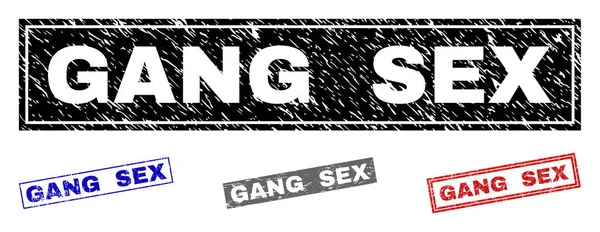 Grunge Gang Sex texturierte Rechteck-Stempel Siegel — Stockvektor