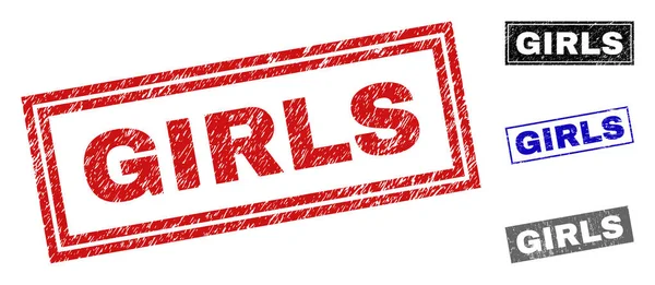 Sellos de sello de rectángulo texturizado Grunge GIRLS — Archivo Imágenes Vectoriales