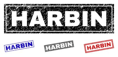 Grunge Harbin dikdörtgen damga mühürler çizik
