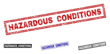 Grunge tehlikeli koşullar dikdörtgen damga mühürler çizik