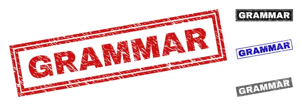 Grunge GRAMMAR Scratched Rectangle Watermarks — Stock Vector