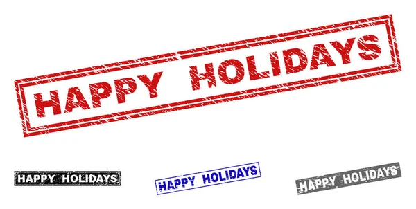 Grunge Happy Holidays texturerat rektangel frimärken — Stock vektor