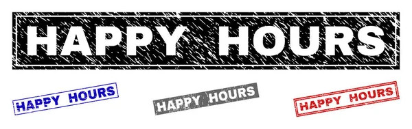 Grunge HAPPY HOURS Selos de carimbo retangular texturizados — Vetor de Stock