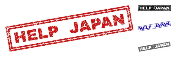 Grunge Hilfe Japan texturierte Rechteck-Stempel — Stockvektor
