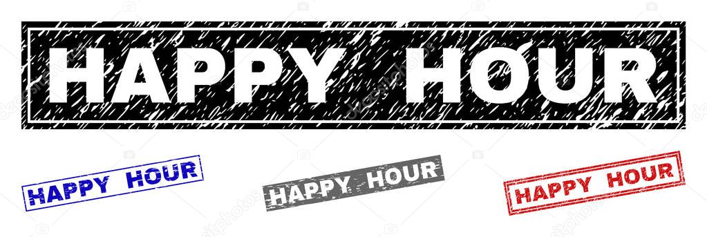 Grunge HAPPY HOUR Scratched Rectangle Watermarks vector Grunge HAPPY HOUR Scratched Rectangle Watermarks vector