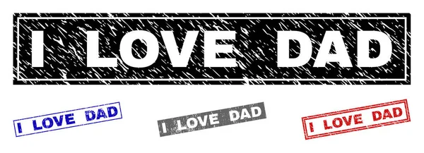 Grunge I LOVE DAD Selos de retângulo riscados —  Vetores de Stock