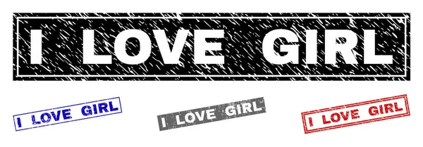 Grunge I LOVE GIRL Rectángulo rayado marcas de agua — Vector de stock