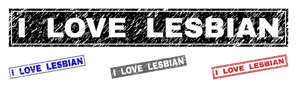 Grunge I LOVE LESBIAN Tampons rectangulaires texturés — Image vectorielle