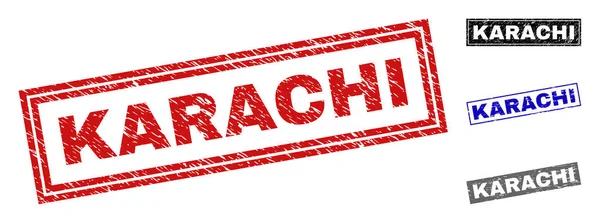 Grunge Karatschi zerkratzte Rechteckstempel — Stockvektor