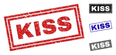 Grunge öpücük dikdörtgen damga mühürler dokulu