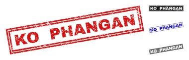 Grunge Ko Phangan dikdörtgen damga mühürler çizik