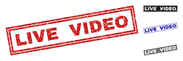 Grunge VIDEO EN VIVO Sellos de sello de rectángulo rayado — Vector de stock