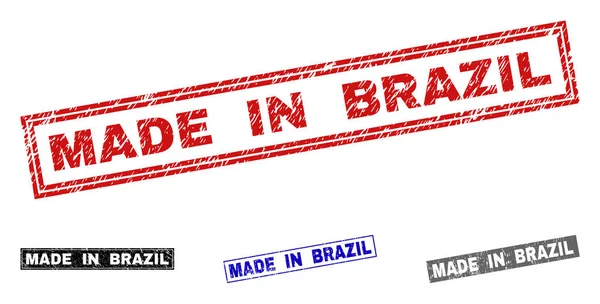 Brezilya'da yapılan grunge dikdörtgen pullar dokulu — Stok Vektör