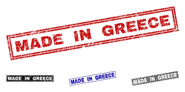 Grunge φτιαγμένα στην Ελλάδα γδαρμένο ορθογώνιο γραμματόσημα — Διανυσματικό Αρχείο