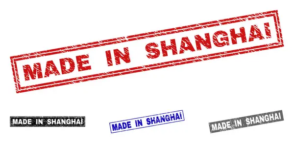 Grunge MADE IN SHANGHAI Sellos de rectángulo texturizados — Vector de stock