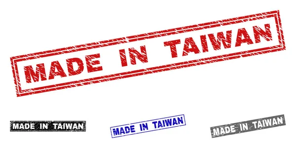 Grunge MADE IN TAIWAN Rectángulo rayado Marcas de agua — Vector de stock