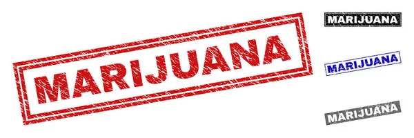 Grunge MARIJUANA Sellos de sello de rectángulo texturizado — Archivo Imágenes Vectoriales