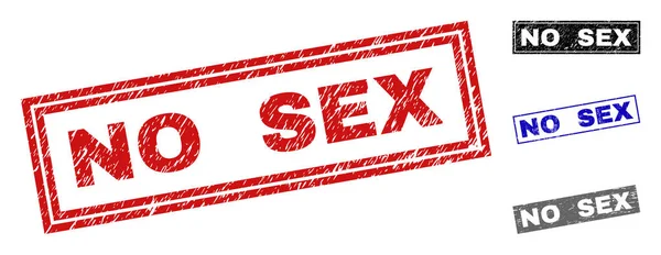 Grunge nincs szex texturált téglalap bélyegző tömítések — Stock Vector