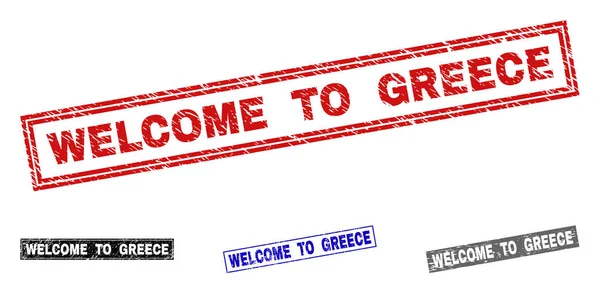 格朗格欢迎来到希腊划痕矩形邮票 — 图库矢量图片