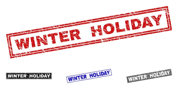 Grunge χειμερινές διακοπές υφής ορθογώνιο γραμματόσημα — Διανυσματικό Αρχείο