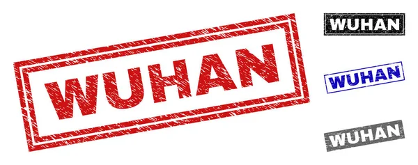 Grunge Wuhan dikdörtgen damga mühürler dokulu