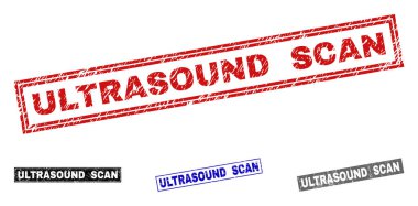 Grunge ultrason tarama dikdörtgen damga mühürler dokulu