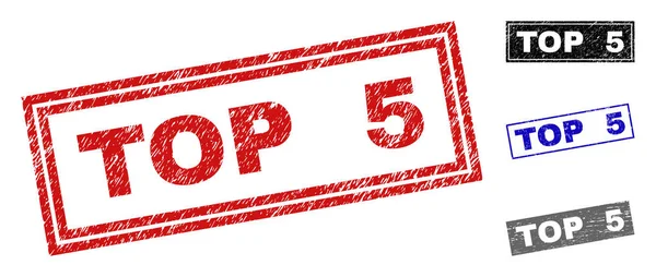 Grunge TOP 5 Sellos de sello de rectángulo texturizado — Vector de stock