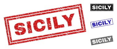 Grunge Sicilya dikdörtgen damga mühürler çizik