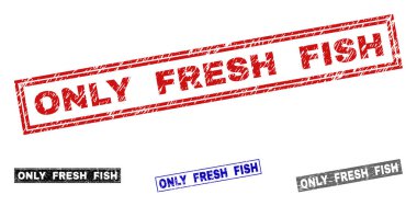 Grunge sadece taze balık dikdörtgen damga Seals çizilmiş