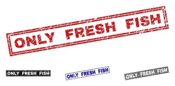 Grunge sadece taze balık dikdörtgen damga Seals çizilmiş