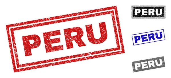 Grunge PERU Rectángulo rayado Sellos — Archivo Imágenes Vectoriales