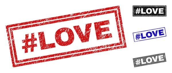 Grunge Hashtag LOVE Текстурований прямокутник Водяні знаки — стоковий вектор