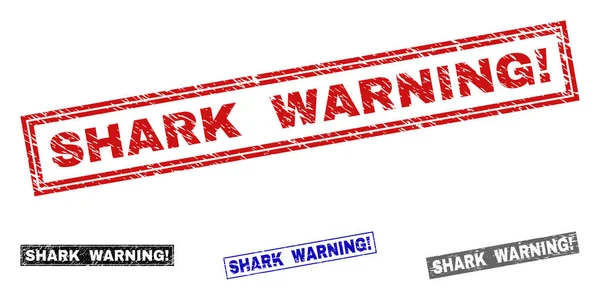 Γκραντκ καρχαρίας προειδοποίηση θαυμαστικό ανάγλυφη ορθογώνια γραμματόσημα — Διανυσματικό Αρχείο
