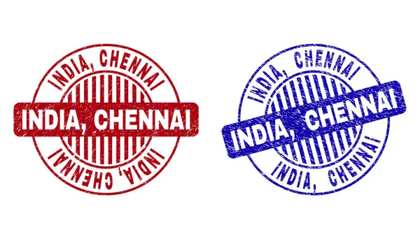 Grunge INDIA, CHENNAI Sellos de sello redondos texturizados — Vector de stock