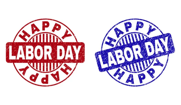 Grunge HAPPY LABOR DAY Texturizado redondo marcas de agua — Vector de stock