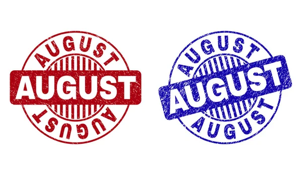 Grunge AUGUST Textured Round Stamps — Stock Vector