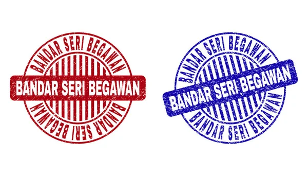 Grunge BANDAR SERI BEGAWAN Scratched Round Stamps - Stok Vektor