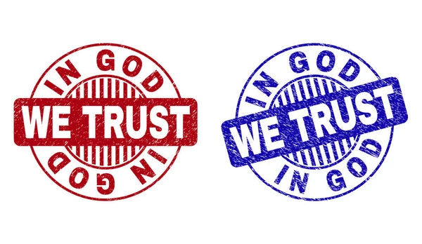 Grunge IN GOD WE TRUST Scratched Round Stamp Seals — Stock Vector