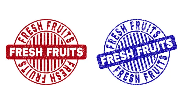 Grunge frische Früchte zerkratzt runde Briefmarken — Stockvektor