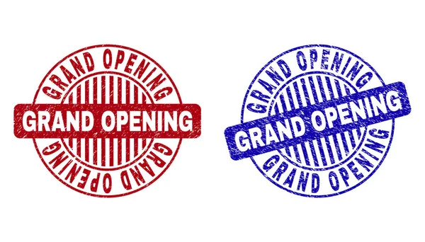 Grunge GRAND OPENING Scratched Round Stamp Seals — Stock Vector