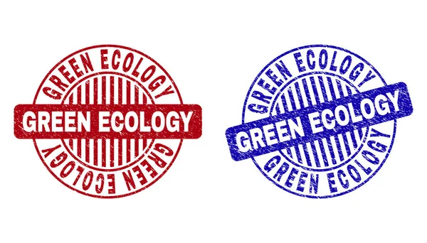 Grunge zelené ekologie poškrábaný kulaté vodoznaky — Stockový vektor