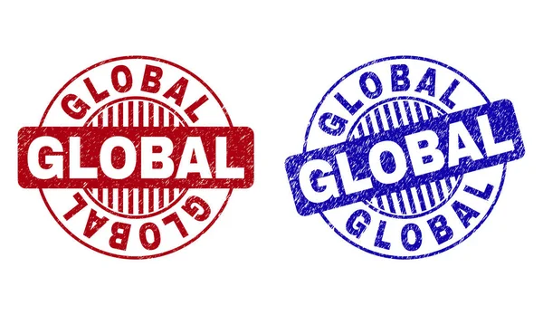 Selos de carimbo redondo texturizados GLOBAL Grunge —  Vetores de Stock