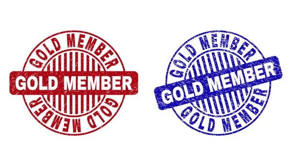 Grunge GOLD MEMBER Textured Round Stamps — Stock Vector