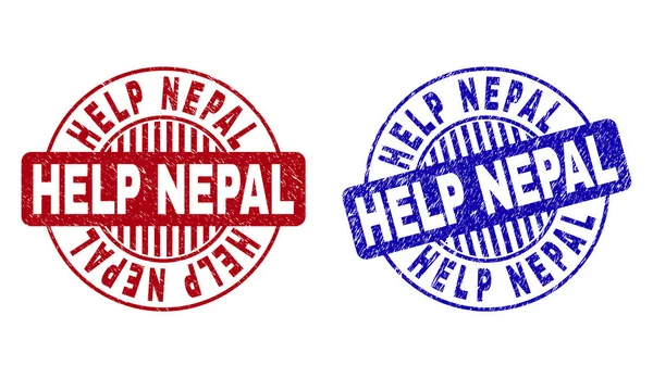 Grunge Help Nepal getextureerde ronde watermerken — Stockvector