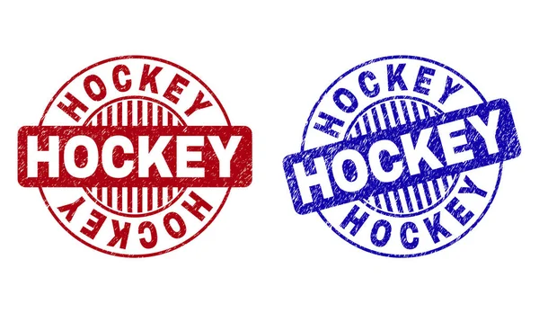 Grunge HOCKEY Scratched Round Watermarks — Stock Vector