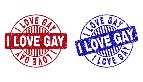 Grunge ich liebe gay texturierte runde Briefmarken — Stockvektor